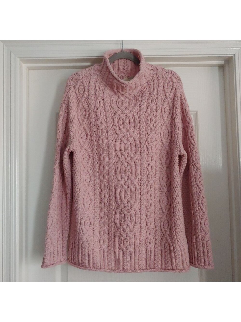 Aran Sweater Market Mauve Cable Knit Roll Neck Fisherman Grandmacore Hygge L